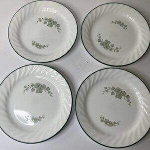 Corelle Callaway Ivy Bread Dessert 7.25” Plate Green Trim White Swirl - Set of 4
